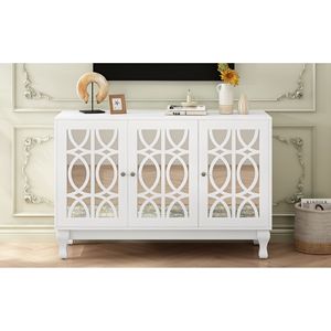 Modern Solid Wood <b>TV</b> Stand with 3 Adjustable Shelves <b>Mirrored</b> Entertainment Center up to 55 Inches Metal Handle - Product Image 6