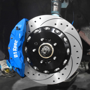 D1 Spec Front <b>Brake</b> <b>Caliper</b> Kit Blue 4-Piston With Slotted Rotors For Upgrade - Product Image 3