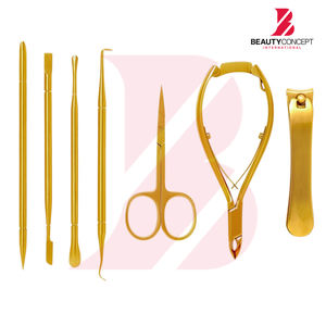 Vente en gros de pinces à cuticules et repousse-cuticules en acier inoxydable doré avec logo personnalisé, outils de manucure de précision pour experts - Product Image 3