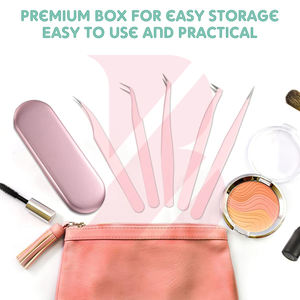 Ensemble de pinces à cils roses avec étui en métal, kit de pinces à cils de précision en acier inoxydable pour extensions de cils - Product Image 6