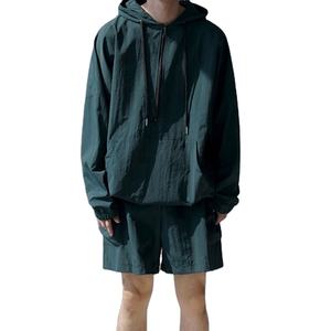 Veste coupe-vent légère imperméable en polyester avec capuche, survêtement en nylon surdimensionné, short taille plus, ensemble d'automne - Product Image 1
