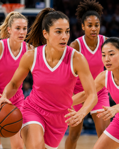 Ensemble d'uniformes de basket-ball roses pour femmes |   Maillot de performance sans manches et short |   Ensemble de vêtements de sport légers et respirants pour équipes - Product Image 3