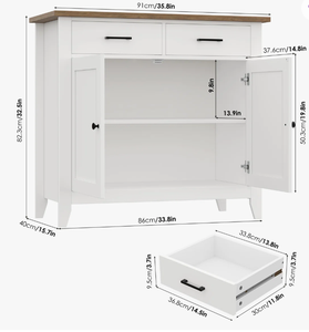 Elegante Gabinete de Almacenamiento de Madera Blanca con Puertas de Madera Sólida, Base de Metal Dorado, Diseño Moderno, Construcción Duradera, Ideal para Sala de Estar - Product Image 5