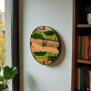 Top Selling Epoxy Wooden Wall Clock Rustic Country Tuscan Style Handmade Round Shape With Grass Natural Design High Quality Home - Product Image 4