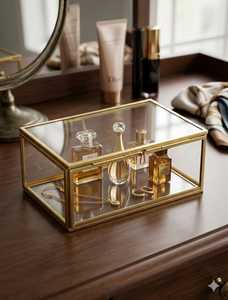 ARTINCO Luxury Clear Glass Jewelry Box with Brass Metal Frame Decorative Trinket Organizer <b>Ring</b> Earrings Keepsake <b>Storage</b> Box - Product Image 5