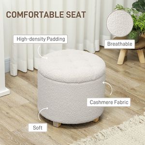 Pouf Rotondo in Tessuto Teddy da 18 Pollici con Bottoni Trapuntati, Contenitore e Gambe in Legno Bianco per Soggiorno e Corridoio - Product Image 5