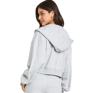 Ensemble de survêtement décontracté en molleton pour femme : sweat à capuche zippé et pantalon large, taille élastique, manches longues, idéal pour la gym - Product Image 4