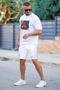 Shorts en jean tricoté décontracté pour homme, taille haute, coupe large, respirant, délavage clair, style streetwear vintage, été - Product Image 5