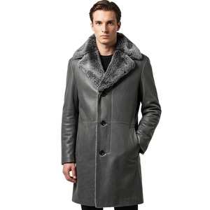 Abrigo de Cuero para Hombre, Abrigo Largo de Invierno con Cuello de Piel, Abrigo de Cuero Clásico para Hombre, Ropa Exterior Cálida y Elegante - Product Image 1