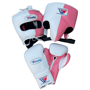 Ensemble de gants de boxe Winning en cuir rose et blanc, 16oz et 14oz, à lacets, à doigts entiers, respirants, avec barre nasale, haute qualité, légers et anti-humidité - Product Image 6
