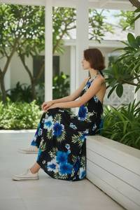 Summer Halter Neck Paisley Pattern Breathable Eco-Friendly Washable Rayon Woven <b>Loose</b> Boho Casual Knee-Length Backless <b>Dress</b> - Product Image 2