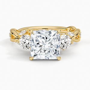Bague de fiançailles Secret Garden en or 14K 18K avec diamant de laboratoire taille princesse, trois pierres, diamant rond et marquise - Product Image 1