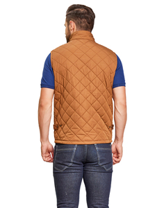 Chaleco Acolchado Marrón para Hombre, Cuello Alto, Cierre de Botones, Cortavientos, Ropa Casual de Otoño, Largo Regular, Color Sólido, Poliéster - Product Image 4