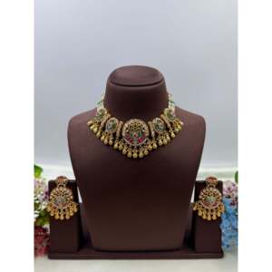 Indian Ethnic Meher Chorski <b>Gold</b> Plated Bridal Necklace <b>Set</b> - Product Image 1