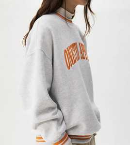 <b>Women</b> Vintage Gray Hooded Zip-Up Fleece Cotton Blend Front Logo Drop Shoulder Long Sleeve <b>Hoodie</b> Orange Letter Print - Product Image 3