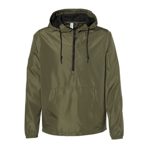 Olive Green Hooded Quarter Zip Windbreaker <b>Jacket</b>. Lightweight <b>Pullover</b> Coat. Streetwear Hooded <b>Jacket</b>. Custom OEM Manufacturer - Product Image 1