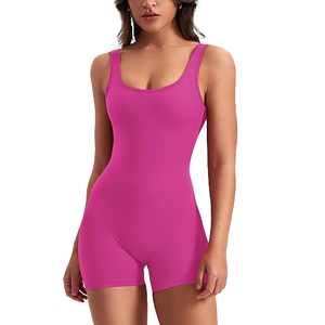 Hot Pink Sport Biker Shorts Jumpsuit Seamless <b>Women</b> Yoga Bodysuit Tummy Control Workout <b>Romper</b> Squat Proof Fabric - Product Image 1