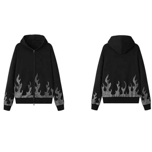 Sweat-shirt à capuche zippé noir pour homme, coupe classique, décontracté, en molleton d'hiver 100% coton 320g, impression par transfert thermique, poche respirante - Product Image 1