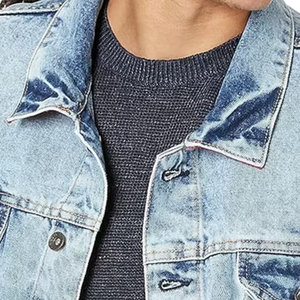 Men's 100% Cotton <b>Light</b> Wash Denim Jacket Casual Regular Fit Button Front Long Sleeve Utility Pocket Autumn Fashion Blue - Product Image 6