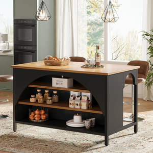 Islas de Cocina de Madera de Acacia de Vietnam, Color Natural/Blanco/Negro, con Almacenamiento, Móviles, de Aspecto Moderno - Product Image 3