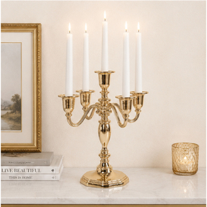 Elegante Centro de Mesa para Boda, Candelabro de 5 Brazos, Portavelas de Metal con Acabado Dorado para Decoración de Fiestas y Eventos - Product Image 4