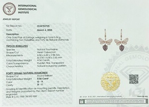 ต่างหูทองคำแท้ 14K ประดับด้วยทัวร์มาลีนสีชมพูธรรมชาติ 4.34 กะรัต และเพชรขาว ดีไซน์เก๋ไก๋สำหรับผู้หญิง ขายส่ง - Product Image 6