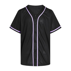 Stylish Black Baseball Jersey With Purple Trim Blank Team Sportswear Performance Sublimation Button Down <b>Shirt</b> - Product Image 1