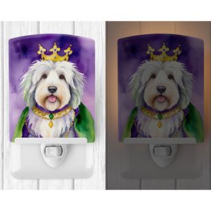 Certifié UL-New Old English Sheepdog King Mardi Gras Veilleuse en céramique compacte 6x4x3 multicolore pour chambre à coucher couloir cuisine - Product Image 2