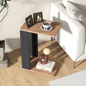 2-Tier <b>C</b>-Shaped Nightstand with Universal Wheels and Shelf Elegant <b>Side</b> <b>Table</b> for Bedroom - Product Image 4