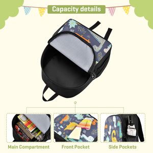 Cute Dinosaur Print Student <b>Backpack</b> Preschool School Bag Lightweight Polyester Bookbag for Boys and Girls - Product Image 4