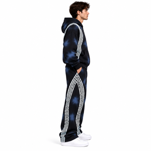Mens Winter <b>Black</b> Solid <b>Zip</b> <b>up</b> Hooded Fleece Breathable <b>Hoodie</b> & Jogger Set with Contrast Side Stripe Print Urban Streetwear - Product Image 4