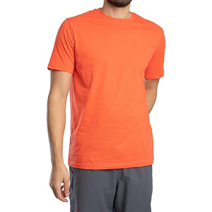 Camiseta de Manga Corta para Hombre, Cuello Redondo, Corte Regular, Color Naranja Sólido, Algodón Jersey, Informal, Tejido Liso Teñido - Product Image 3