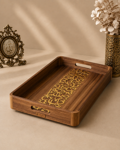 Plateau de service en bois de luxe avec calligraphie arabe dorée, plateau décoratif pour thé et café, assiettes à calligraphie arabe - Product Image 5