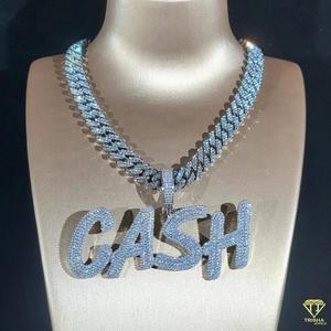 Luxury Moissanite Diamond " CASH " Letter Pendant With Cuban Chain Full Iced Out Hip Hop Necklace Jewelry - Product Image 1