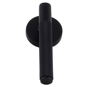 Juego de manillas modernas de latón macizo moleteado para puerta, con rosa redonda, acabado PVD en oro, oro rosa, acero inoxidable mate, AB mate negro, y juego de cerradura de palanca interior. - Product Image 2