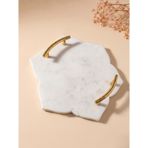 Plateau de service en marbre GRAHVATIKA avec poignée en laiton doré, finition polie, accessoire décoratif pour la maison, design artisanal - Product Image 1
