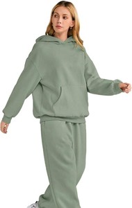 Custom Women Tracksuit Cotton Terry Oversized Hoodie <b>Wide</b> <b>Leg</b> <b>Jogger</b> Set Modern Casual Streetwear Lounge Outfit - Product Image 3