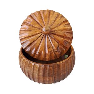 Marmite en bois vintage artisanale avec couvercle pour le stockage du pain roti chapati et le service des aliments - Product Image 4