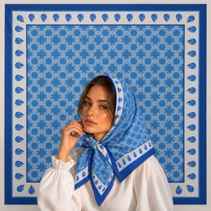 Organic Eco-Friendly Floral Print Woven Cotton Cambric Square Scarf Lightweight Printed Headscarf Ribbon for Women Daily Wear - Product Image 4