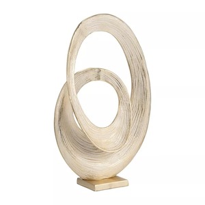 Sculpture Circulaire Abstraite Plaqué Or 20 Pouces Décoration Artistique Contemporaine Faite à la Main pour Table de Salon - Product Image 2