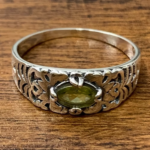 Unisex Vintage Flower Peridot Gemstone Statement <b>Ring</b> in <b>925</b> Sterling <b>Silver</b> Anti-Tarnish Everyday Wear by JAIPUR <b>SILVER</b> - Product Image 3