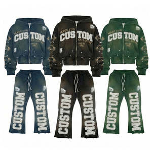 Sudadera con Capucha para Hombre, Estilo Deportivo, Logotipo Personalizado, 100% Algodón, Negra, Estilo Desgastado, Lavado Ácido, Estampado, 500 Gsm, con Pedrería - Product Image 1