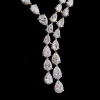 Collier Lariat en Diamant Taillé Goutte d'Eau Celeste - Or Blanc 14K Plaqué Rhodium, Cadeau de Mariage de Luxe avec Design Élégance Éternelle
