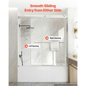 Puerta Corredera de Ducha sin Marco, 60'' de Ancho x 60'' de Alto, Vidrio Templado Transparente de 5/16'', Acabado Plateado - Product Image 6