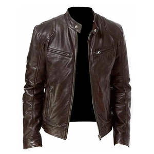 Veste en cuir d'agneau pour homme, col montant, coupe-vent, doublure en sherpa, qualité supérieure, veste de moto OEM - Product Image 2