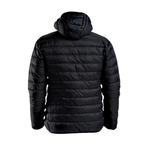 Veste d'hiver rembourrée en duvet à capuche noire pour homme, coupe régulière, fermeture éclair sur le devant, coupe-vent, couleur unie, style décontracté - Product Image 4