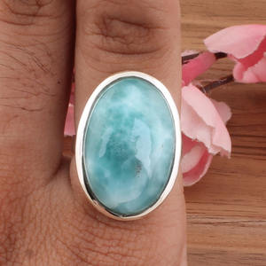 Bague pour femme en argent sterling avec serti clos en larimar naturel de la République Dominicaine, pierre précieuse bleu océan authentique, bijou de fête - Product Image 4