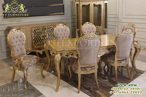 Conjunto de muebles de comedor con acabado brillante europeo, mesa de comedor de estilo francés tallado a mano, de aspecto moderno, cuatro plazas - Product Image 2