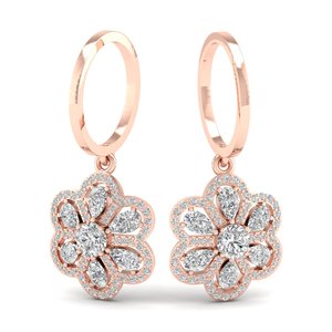 REYES Floral Design 925 Sterling <b>Silver</b> Moissanite <b>Dangle</b> Hoop <b>Earrings</b> Sparkle 14K White Gold Special Occasion Wear Jewelry - Product Image 4