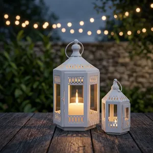 Faroles Metálicos Hexagonales Blancos con Luz de Vela, Decoración para el Hogar, Duraderos, para Uso en Interiores y Exteriores - Product Image 6